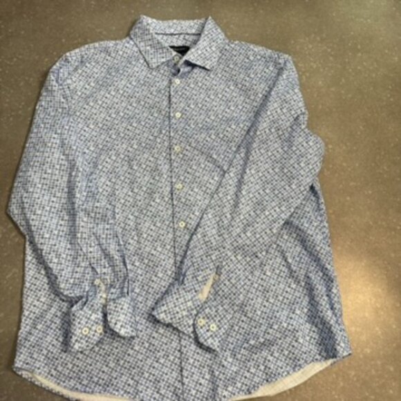 Bugatchi Blue Geometric Print Long Sleeve Button-Up Shirt - Size XXL - Picture 3 of 9